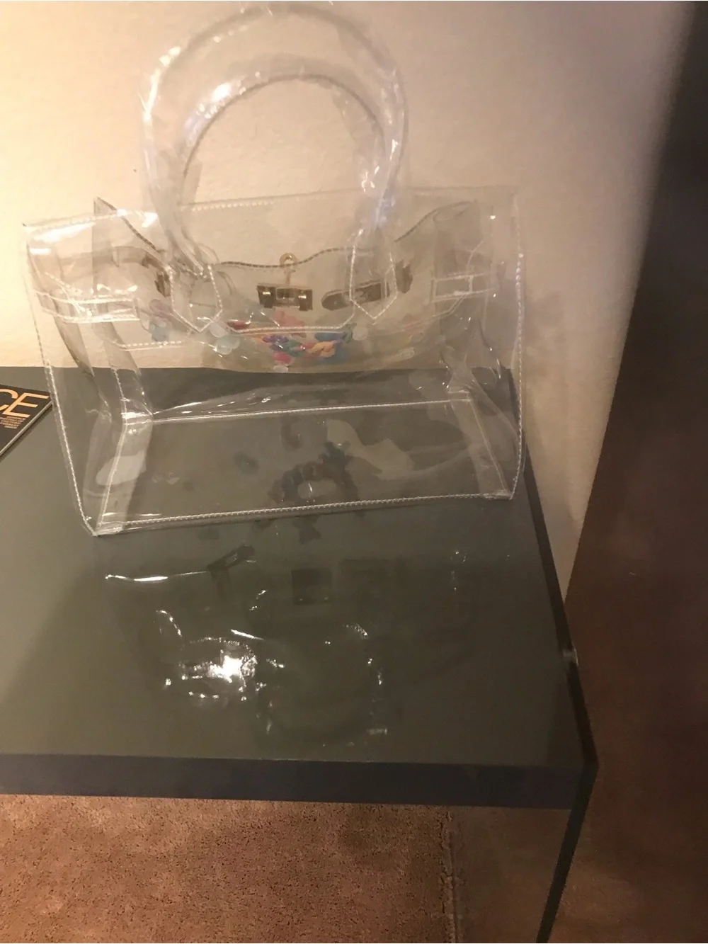 Clear PVC Tote Bag with Gold Hardware - Women Bags